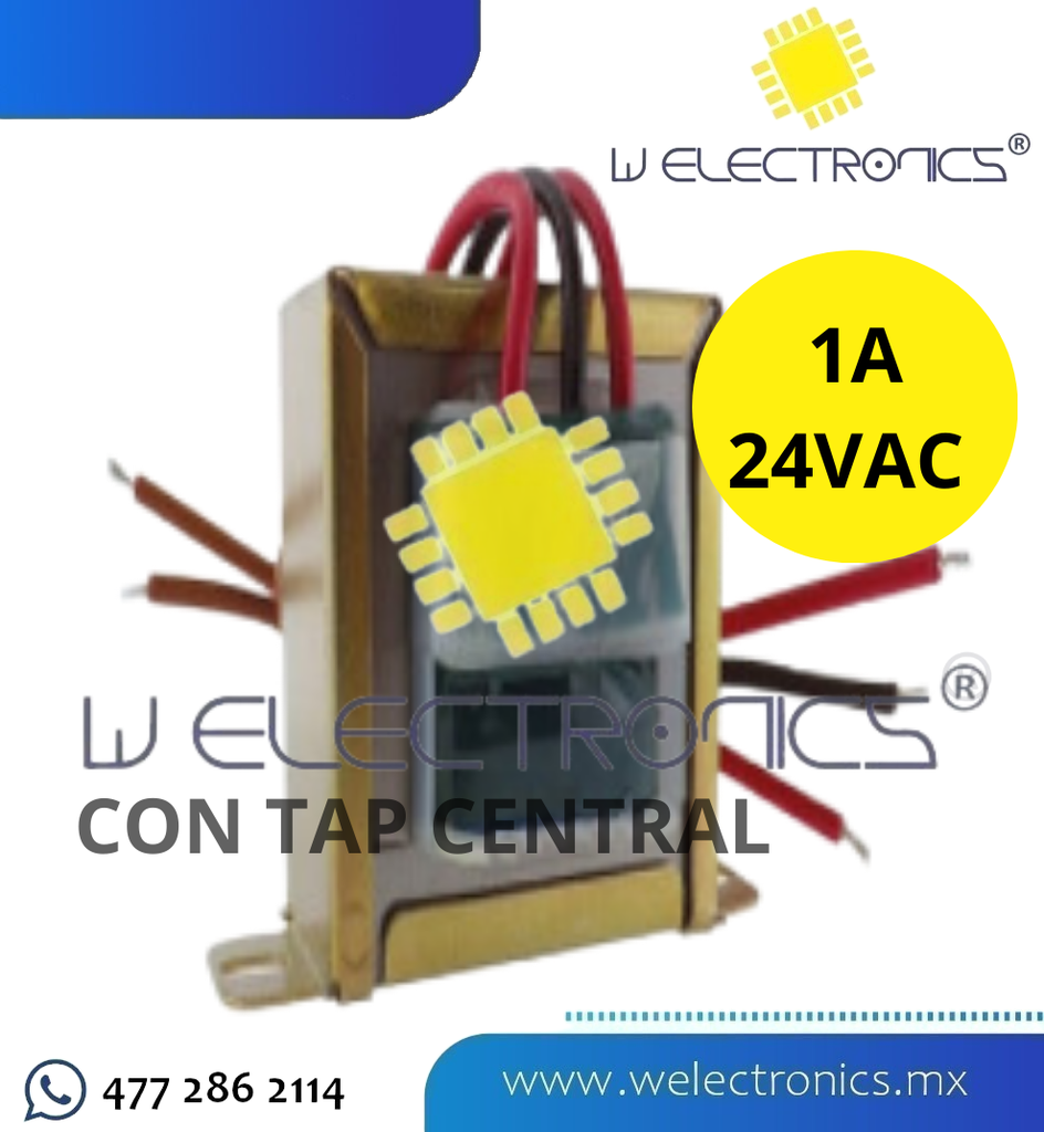 TRANSFORMADOR DE VOLTAJE 24VAC 1A CON TAP CENTRAL