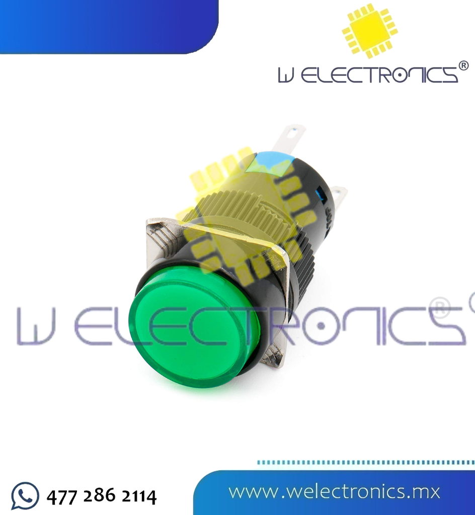 BOTON PULSADOR MOMENTANEO LED VERDE 12VDC 16MM