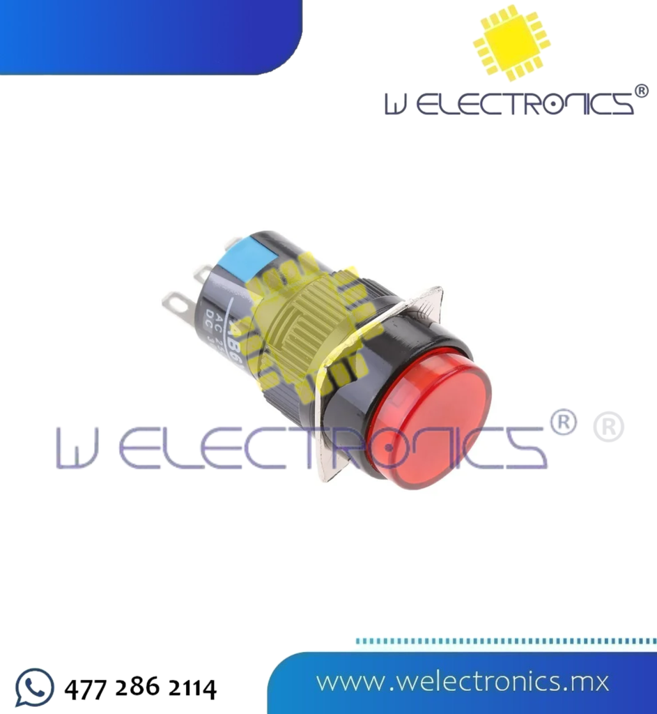 BOTON PULSADOR MOMENTANEO LED ROJO 12VDC 16MM