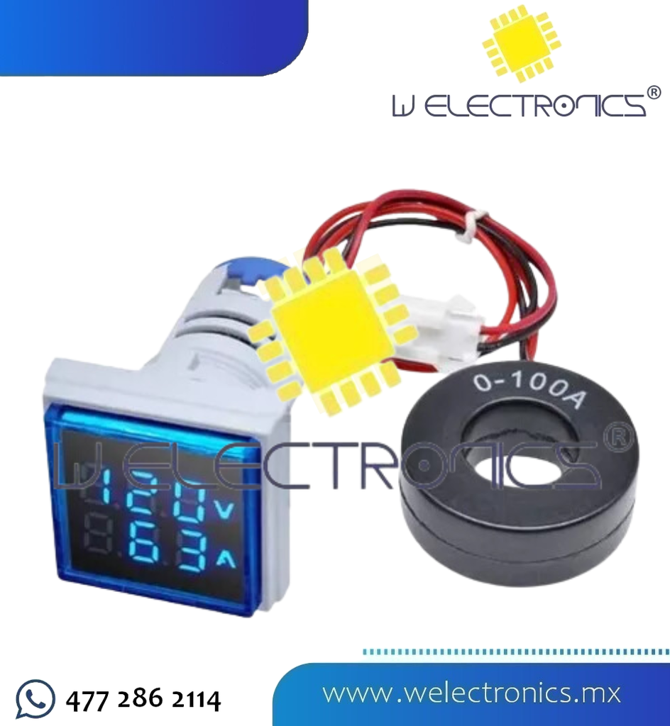 VOLTIMETRO AMPERIMETRO 22MM 60-500VAC 0-100A