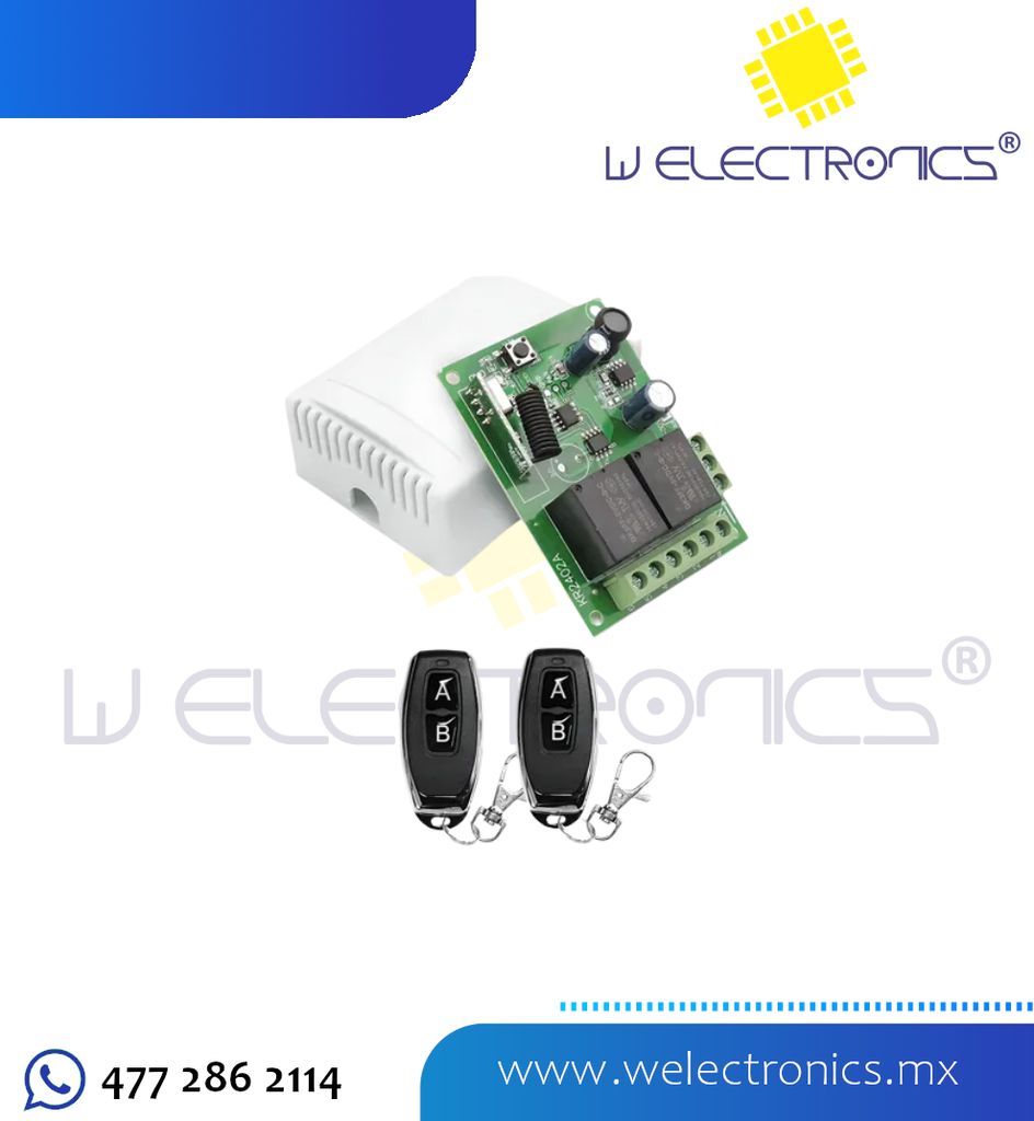 CONTROL REMOTO 433 MHZ CON 2 RELEVADORES 12-24VDC 12-36VAC