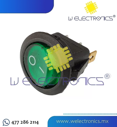 [835-108] SWITCH BALANCIN C/PILOTO 3P 20A 12VDC VERDE
