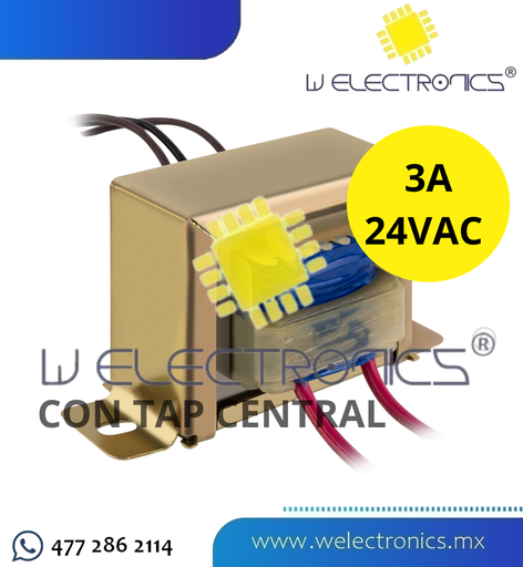 [260-623] TRANSFORMADOR DE VOLTAJE 24VAC 3A CON TAP CENTRAL